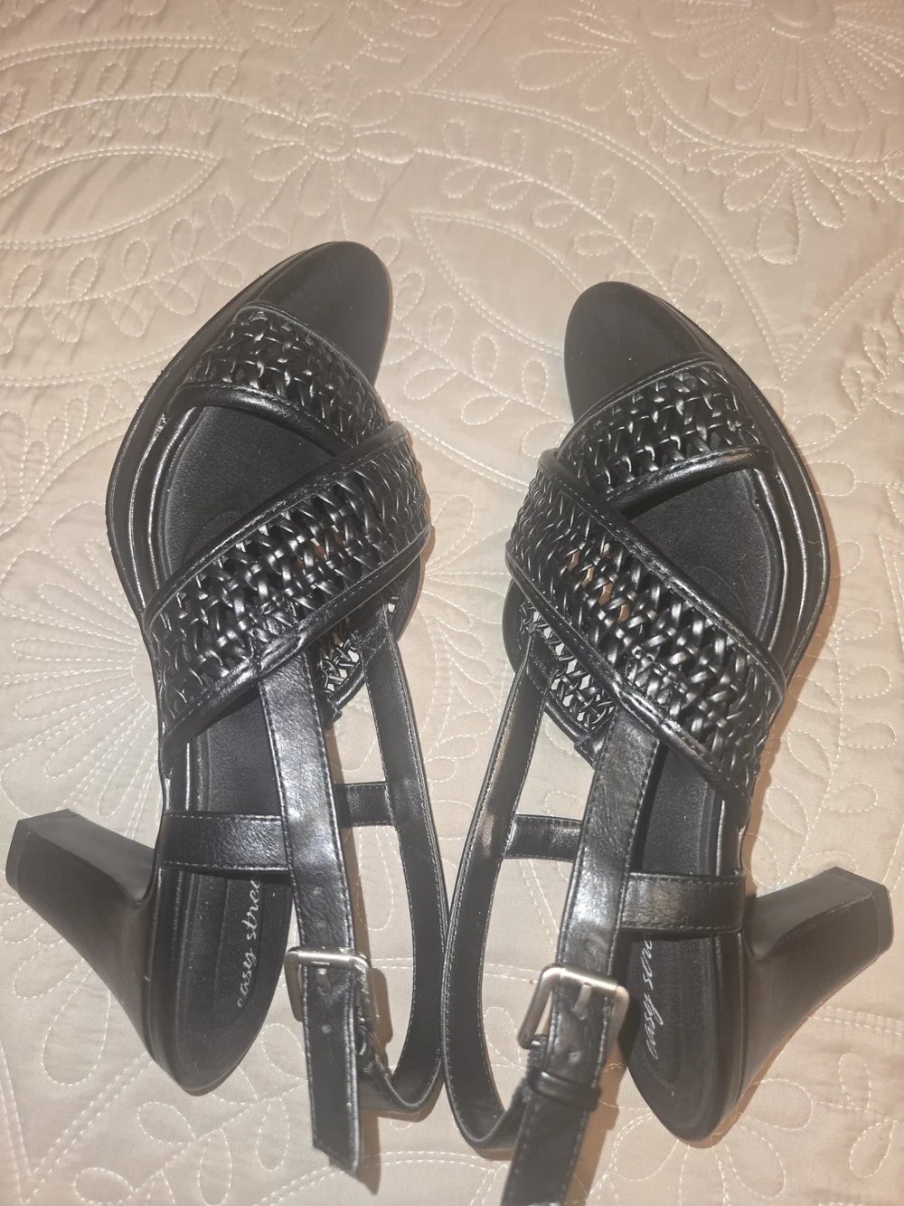 Easy Street Black Woven Slingback Sandals